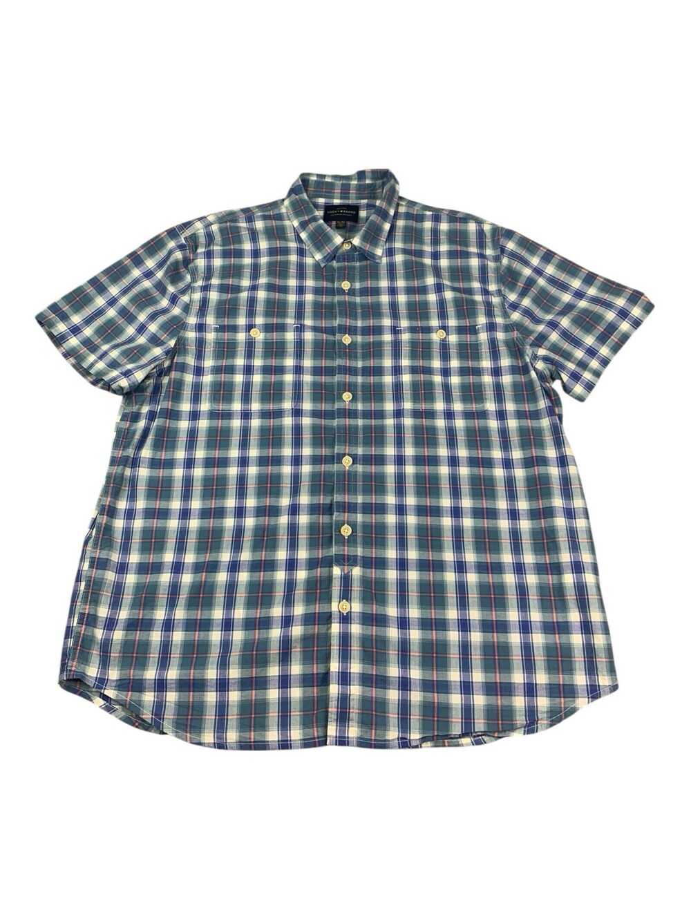 Lucky Brand Men’s Short Sleeve Button Up Shirt, Blue Plaid, Men's Size XL